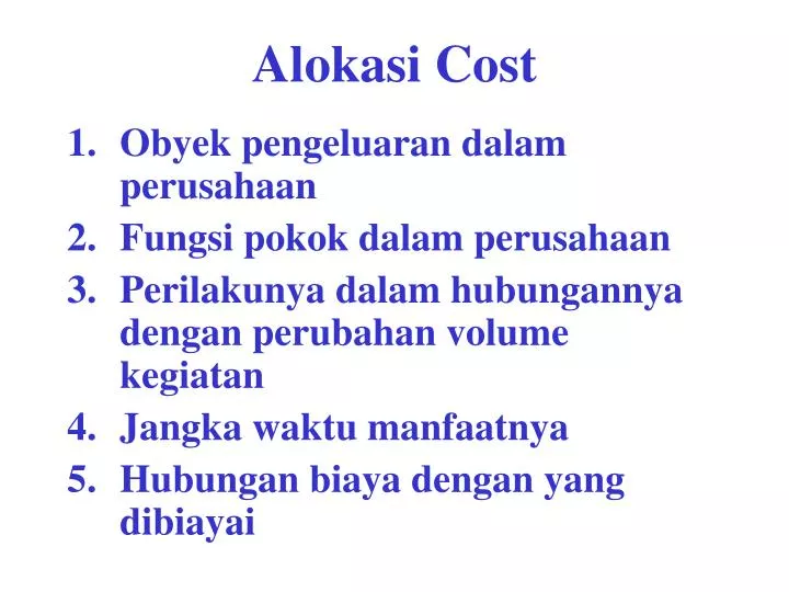 alokasi cost