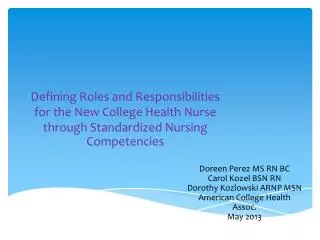 Doreen Perez MS RN BC Carol Kozel BSN RN Dorothy Kozlowski ARNP MSN American College Health Assoc.