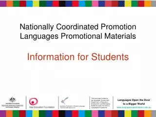 Nationally Coordinated Promotion Languages Promotional Materials