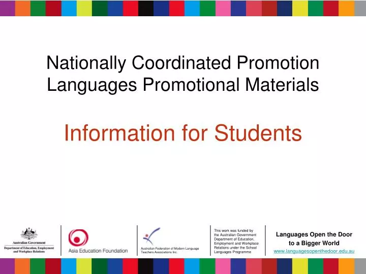 nationally coordinated promotion languages promotional materials