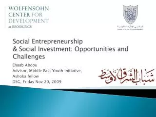 Social Entrepreneurship &amp; Social Investment: Opportunities and Challenges