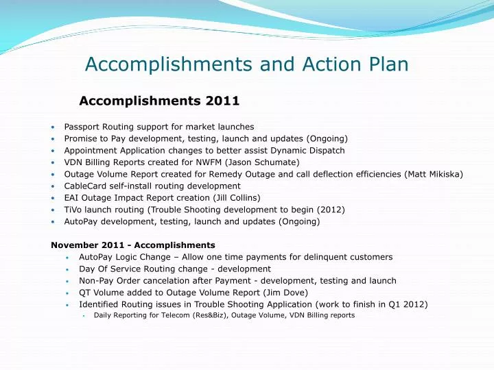 accomplishments and action plan