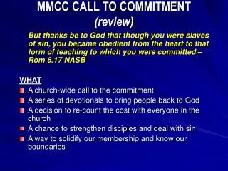 MMCC CALL TO COMMITMENT (review)