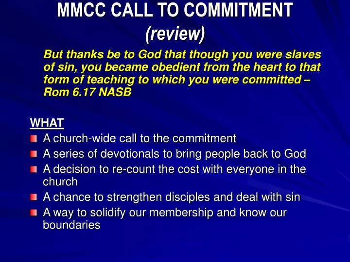 mmcc call to commitment review