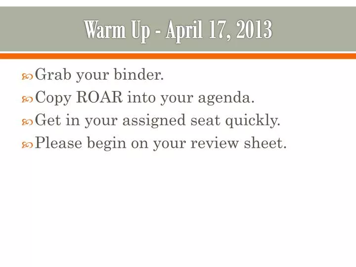 warm up april 17 2013