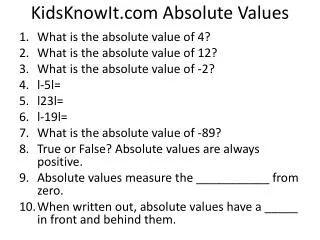 KidsKnowIt Absolute Values