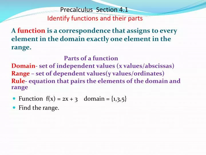 precalculus section 4 1 identify functions and their parts