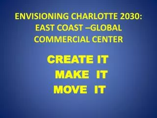 ENVISIONING CHARLOTTE 2030: EAST COAST –GLOBAL COMMERCIAL CENTER