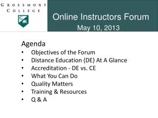 Online Instructors Forum May 10, 2013