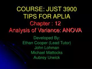 COURSE: JUST 3900 TIPS FOR APLIA Developed By: Ethan Cooper (Lead Tutor) John Lohman