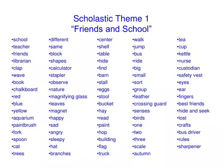 scholastic theme 1 friends and school