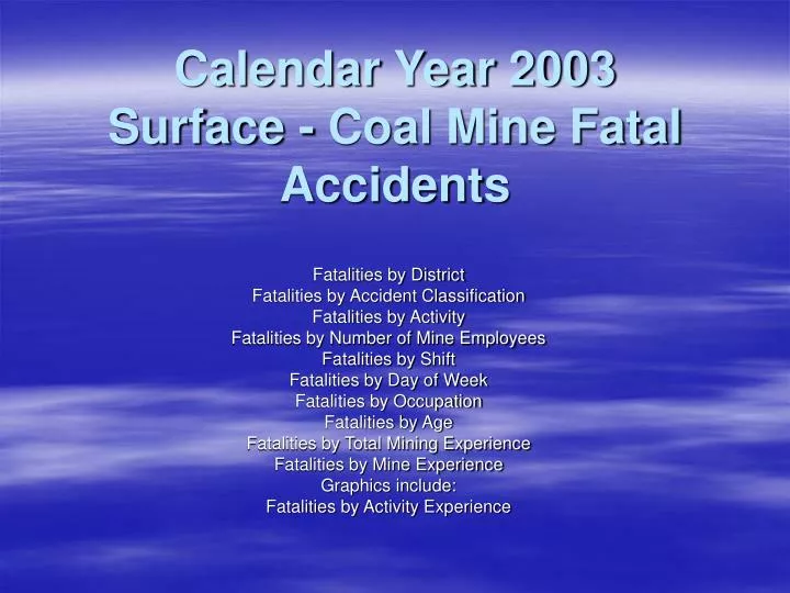 calendar year 2003 surface coal mine fatal accidents
