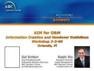 aim for o m information creation and handover guidelines workshop 2 3 08 orlando fl