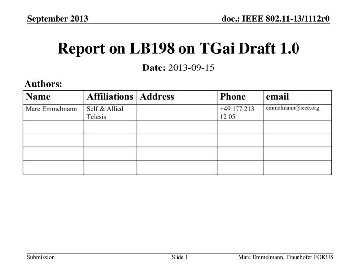 report on lb198 on tgai draft 1 0