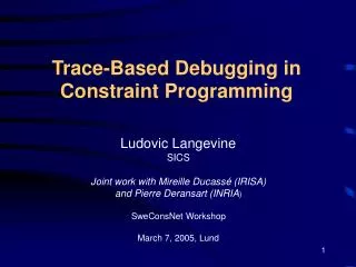 Trace-Based Debugging in Constraint Programming