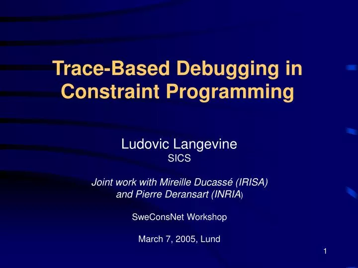 trace based debugging in constraint programming