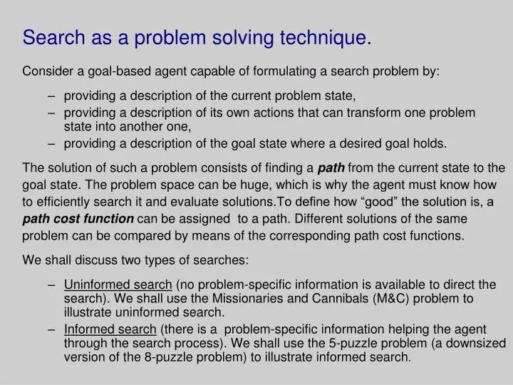 search as a problem solving technique
