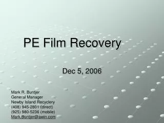 PE Film Recovery