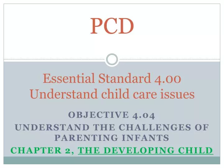pcd essential standard 4 00 understand child care issues