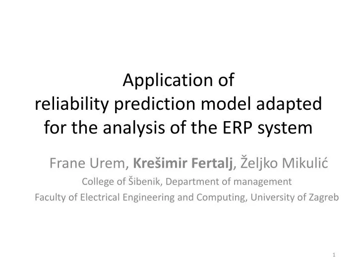 application of reliability prediction model adapted for the analysis of the erp system