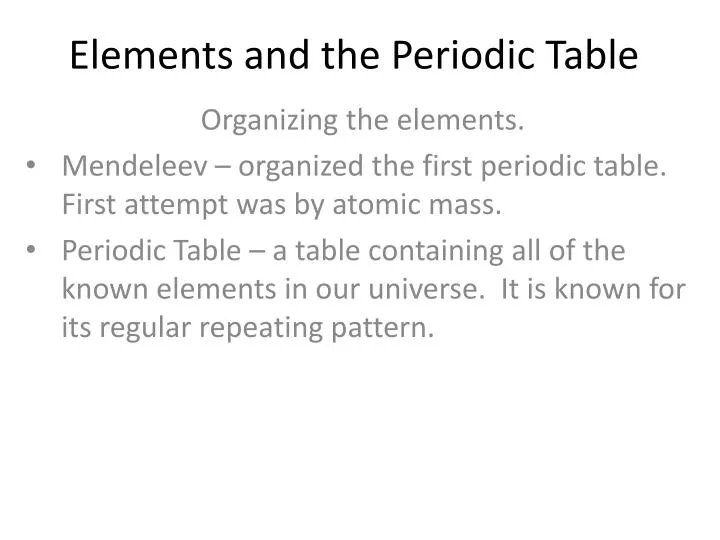 elements and the periodic table