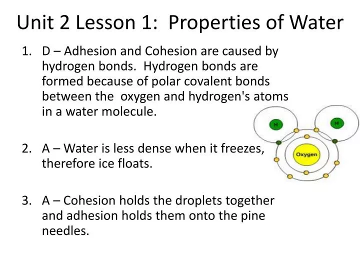 unit 2 lesson 1 properties of water