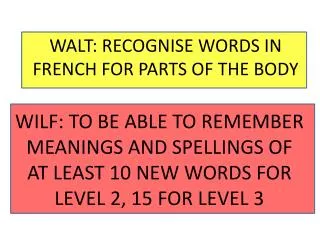 WALT: RECOGNISE WORDS IN FRENCH FOR PARTS OF THE BODY