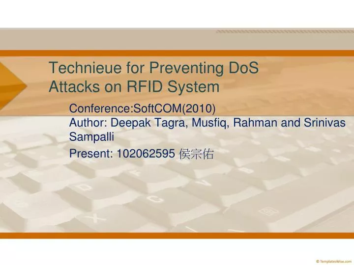technieue for preventing dos attacks on rfid system