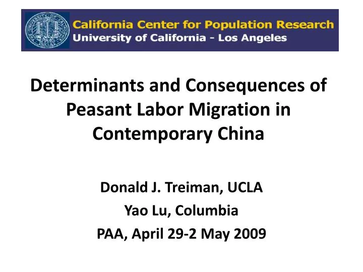 determinants and consequences of peasant labor migration in contemporary china