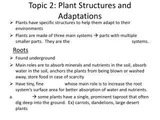 Topic 2: Plant Structures and Adaptations