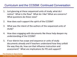 Curriculum and the CCSSM: Continued Conversation