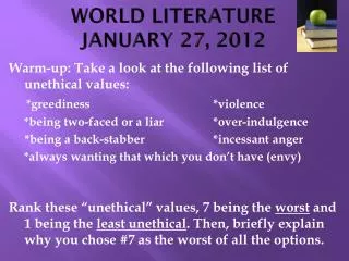 WORLD LITERATURE JANUARY 27, 2012