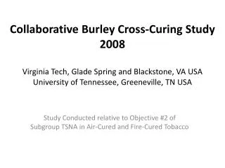 Study Conducted relative to Objective #2 of Subgroup TSNA in Air-Cured and Fire-Cured Tobacco