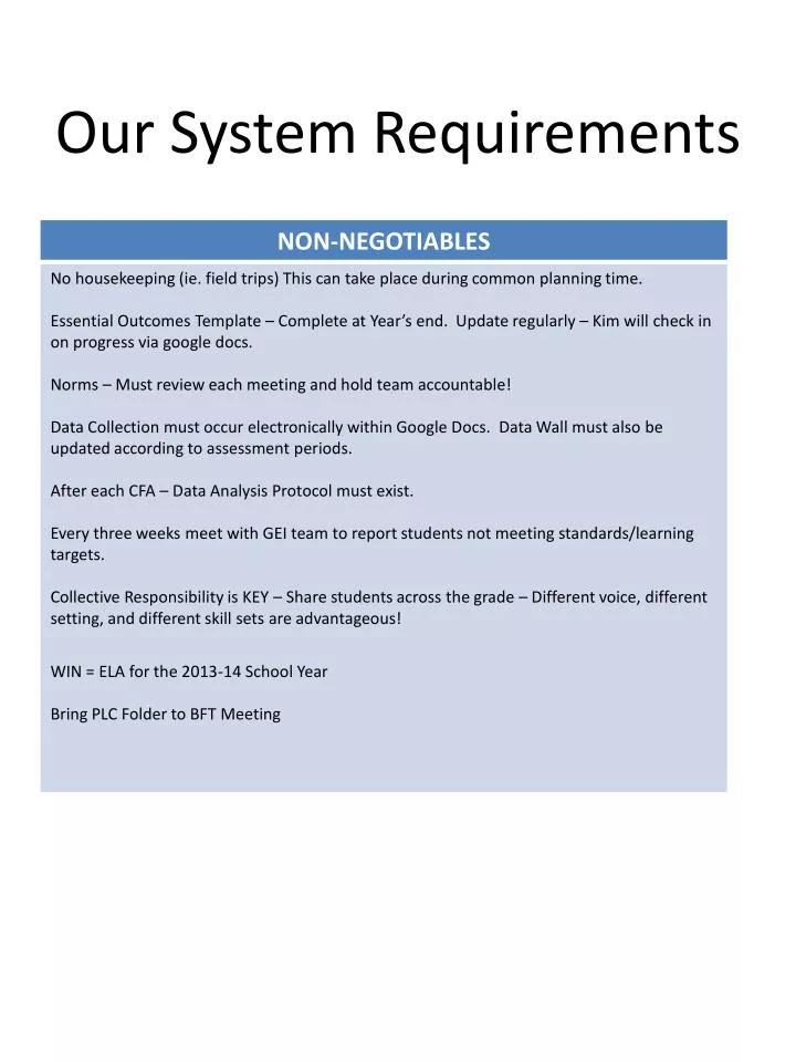 our system requirements