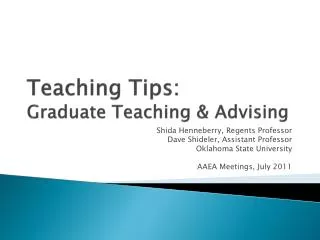 Teaching Tips: Graduate Teaching &amp; Advising