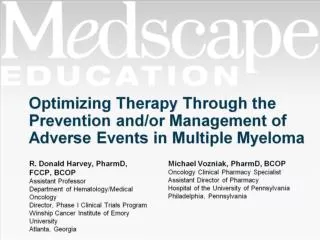 Optimizing Therapy Through the Prevention and/or Management of Adverse Events in Multiple Myeloma