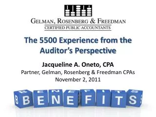 Jacqueline A. Oneto, CPA Partner, Gelman, Rosenberg &amp; Freedman CPAs