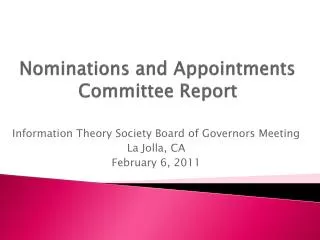 Nominations and Appointments Committee Report