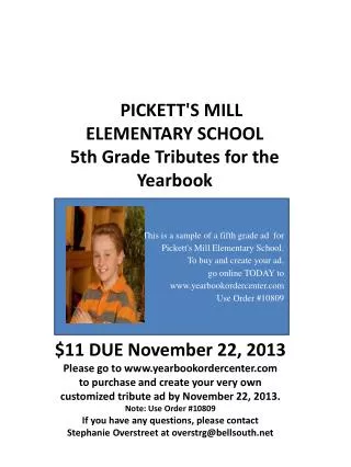 This is a sample of a fifth grade ad for Pickett's Mill Elementary School.