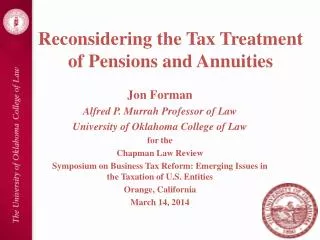 Reconsidering the Tax Treatment of Pensions and Annuities