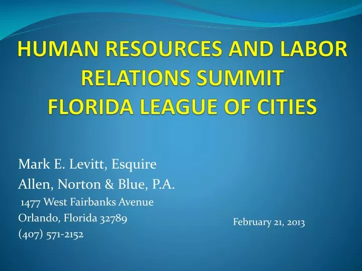 human resources and labor relations summit florida league of cities