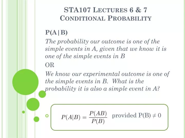 sta107 lectures 6 7 conditional probability