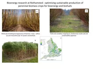 Yield and suitability mapping (c), biodiversity studies (d) and sustainability appraisal