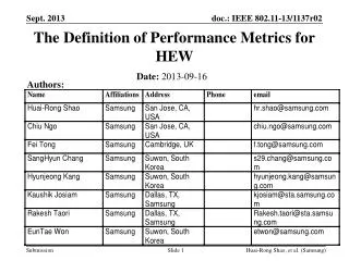 The Definition of Performance Metrics for HEW