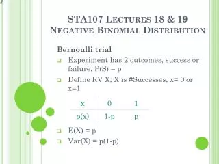 STA107 Lectures 18 &amp; 19 Negative Binomial Distribution
