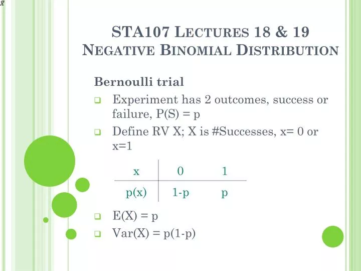 sta107 lectures 18 19 negative binomial distribution