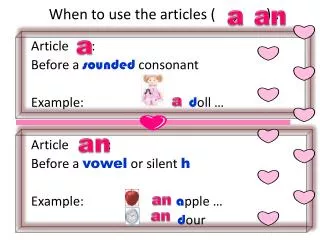 When to use the articles ( , ) :