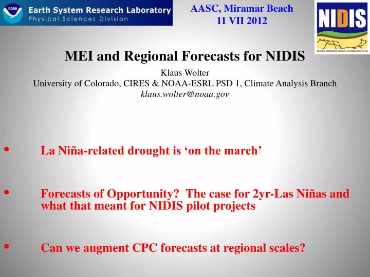 mei and regional forecasts for nidis