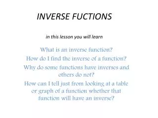 inverse fuctions in this lesson you will learn