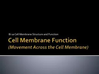 Cell Membrane Function (Movement Across the Cell Membrane)